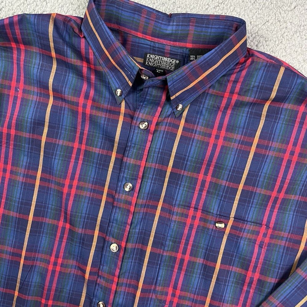Vintage Knightsbridge Shirt Long Sleeve Button Up Blue Red Plaid Mens‎ L